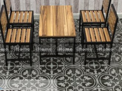 Hình ảnh Bàn ghế gỗ thông pallet chân sắt