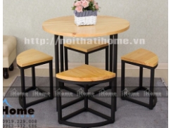 Bàn ghế cafe mặt gỗ tròn, phong cách